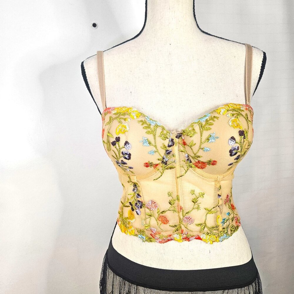 Beige Floral, Push-Up Corset-Style Camisole 34 C Top
